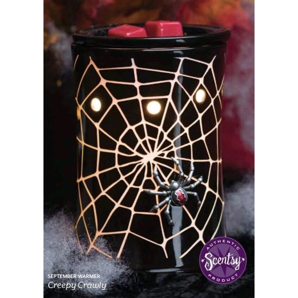 Scentsy Creepy Crawly Premium Wax Warmer Halloween Spider Web Black Ceramic 25W